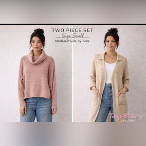 Two-Piece Women’s Sweater Set - Dusty Rose & Cream